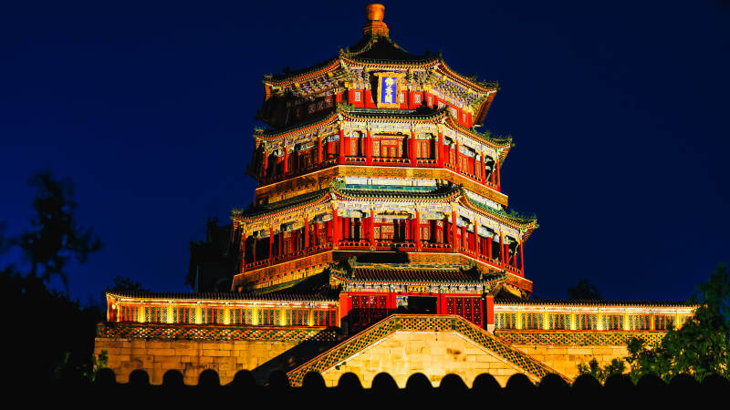 夜色中的颐和园佛香阁图片