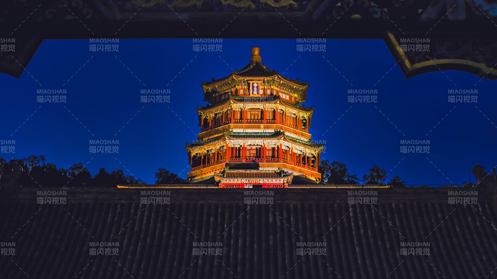 夜色中的颐和园佛香阁图片