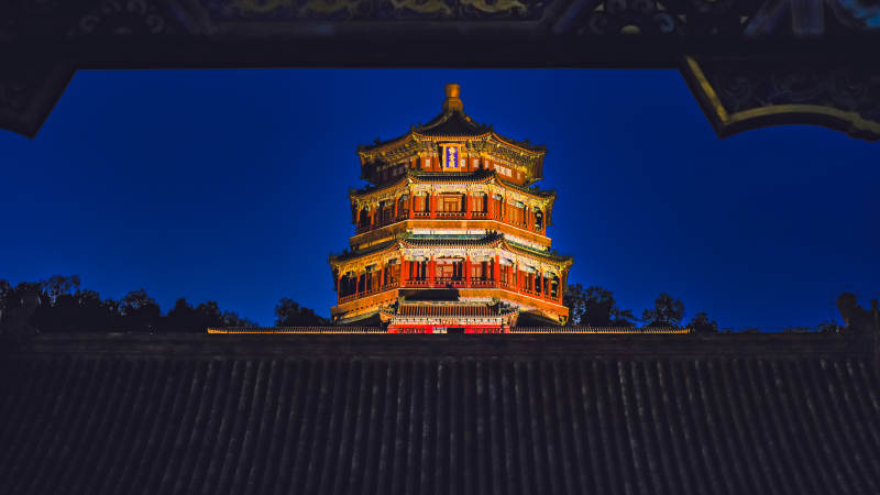 夜色中的颐和园佛香阁图片