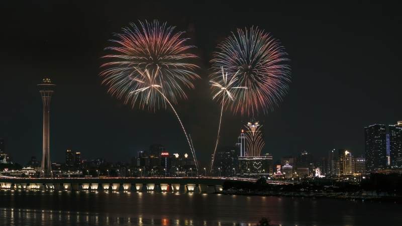澳门夜幕烟花璀璨绽放图片