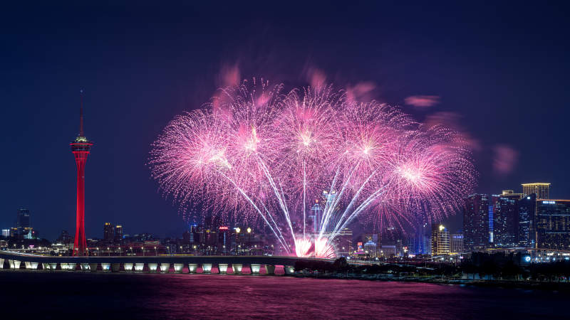 澳门烟花绽放夜景图片