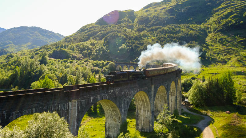 苏格兰格林芬南大桥上穿行的蒸汽火车图片