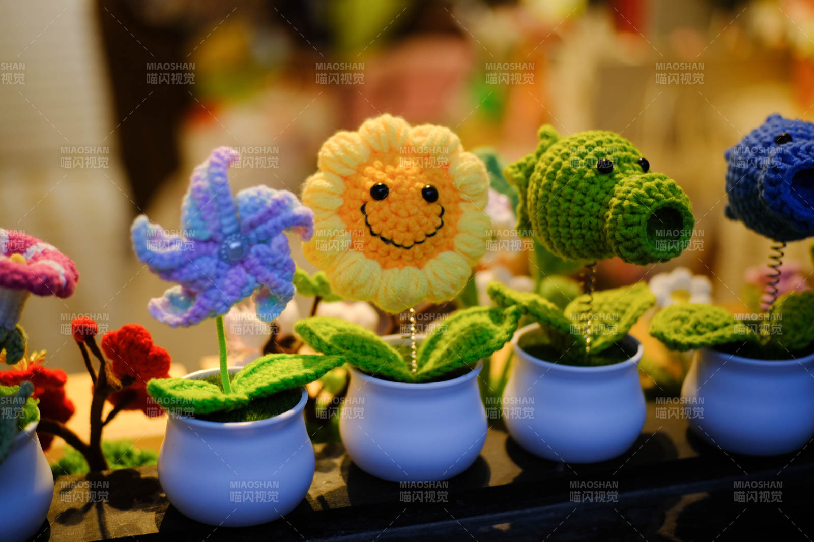 毛线花盆景图片