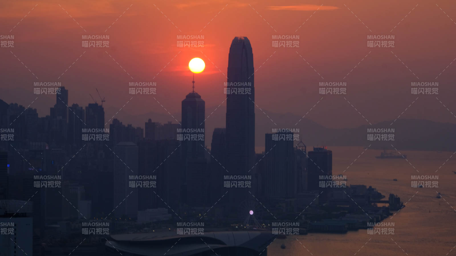 香港维多利亚湾落日图片