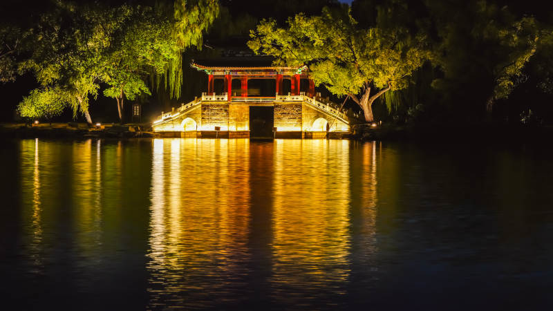 夜色中的颐和园豳风桥图片