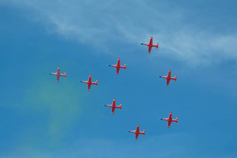 红鹰编队翱翔蓝天图片