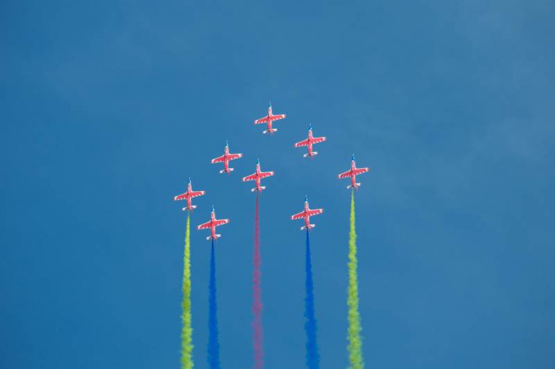 空中彩烟表演图片