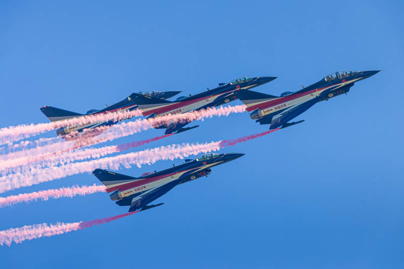 蓝天编队飞行表演图片