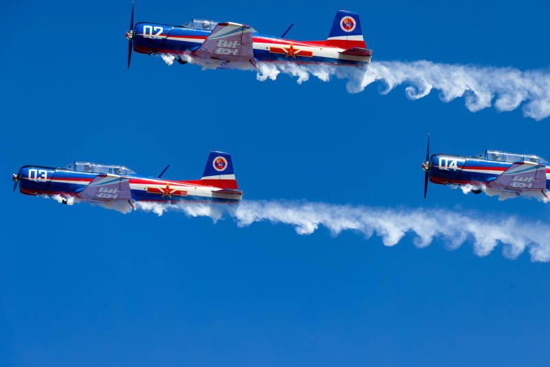 蓝天飞舞的编队表演图片