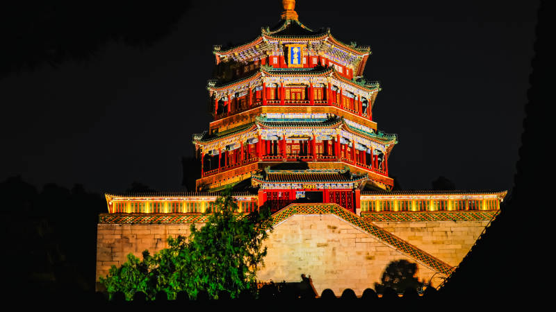 夜色中的颐和园佛香阁图片