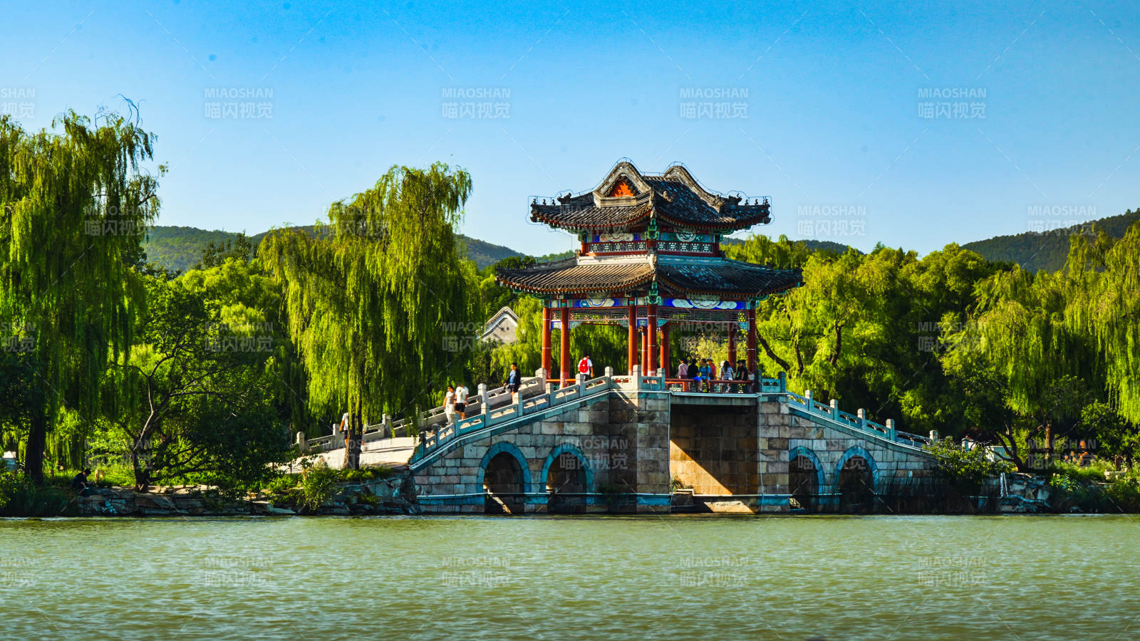 颐和园湖心亭桥美景图片