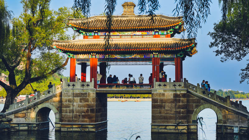 颐和园湖心亭桥风光图片