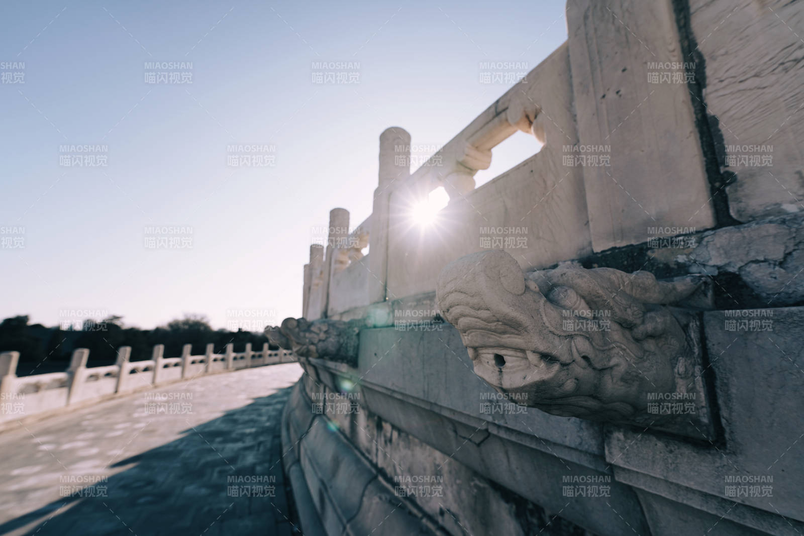 天坛石桥龙雕迎日光图片