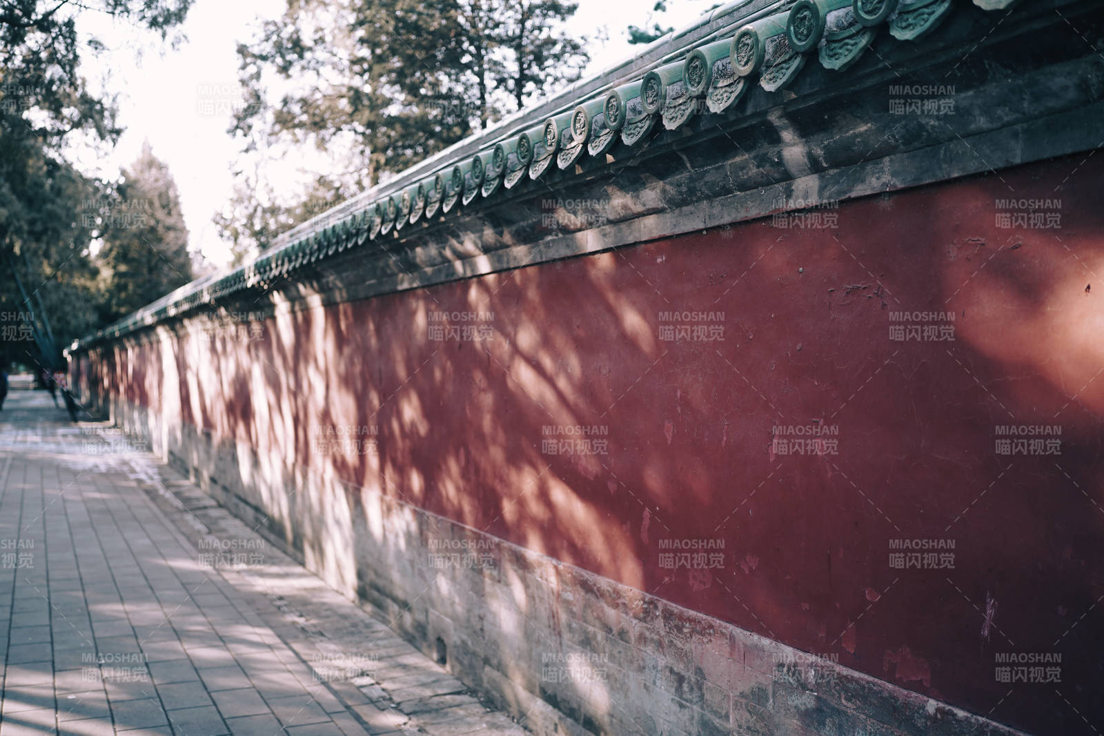 北京天坛红墙绿瓦影斑驳图片