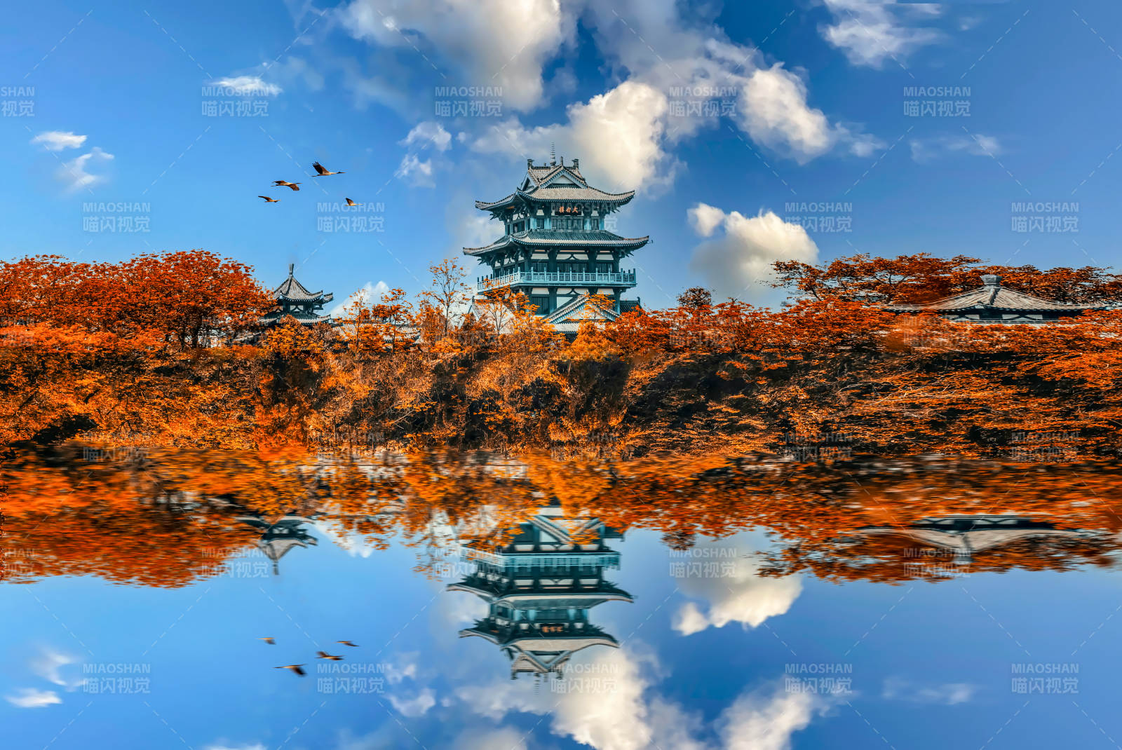 秋水映古塔（甜城内江太白楼）图片