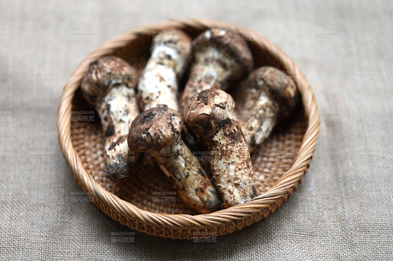 松茸置于竹篮中图片