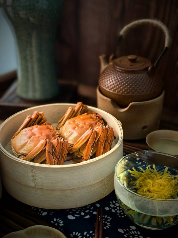 蒸蟹配茶香图片