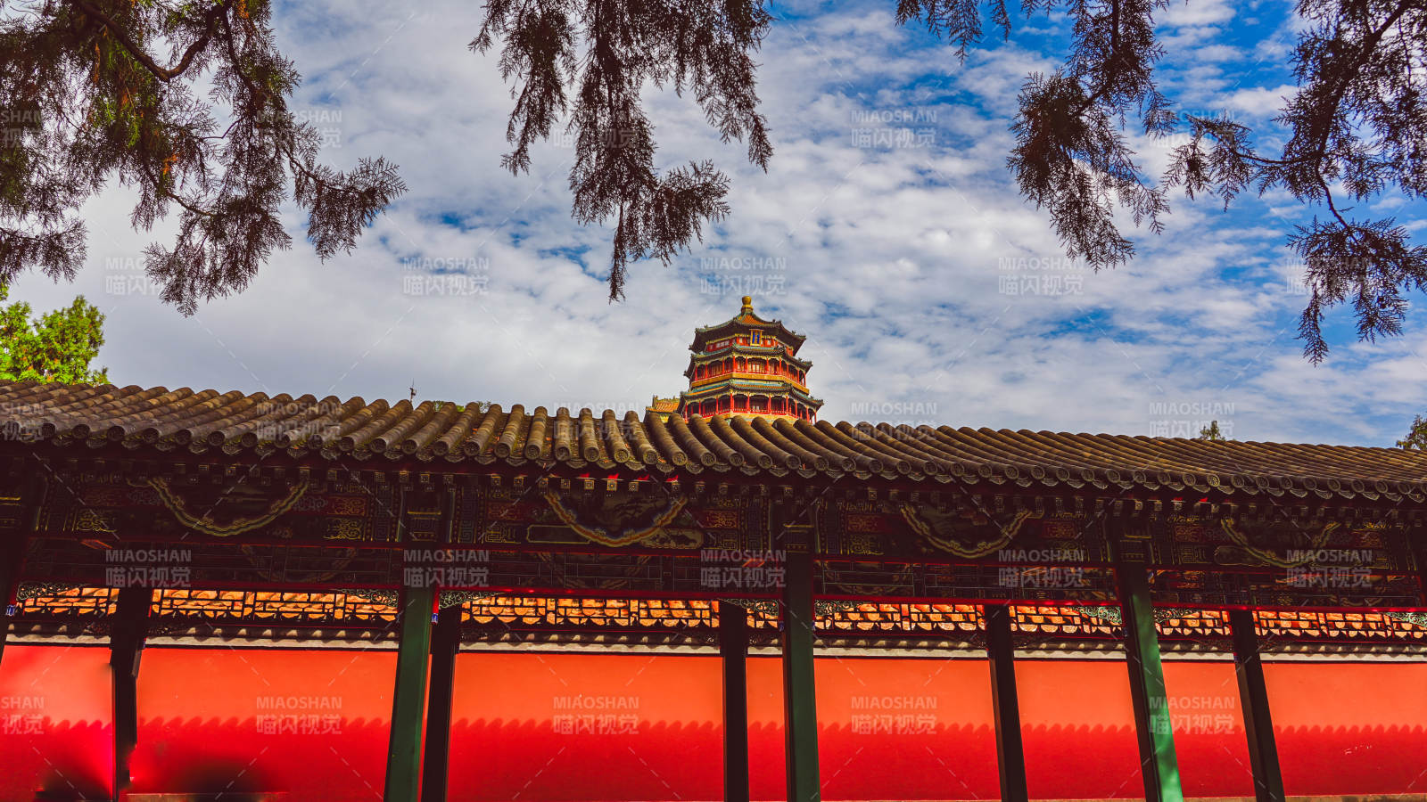 颐和园红墙碧瓦古建筑图片