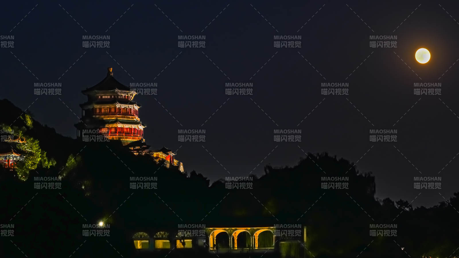 颐和园月下佛香阁图片