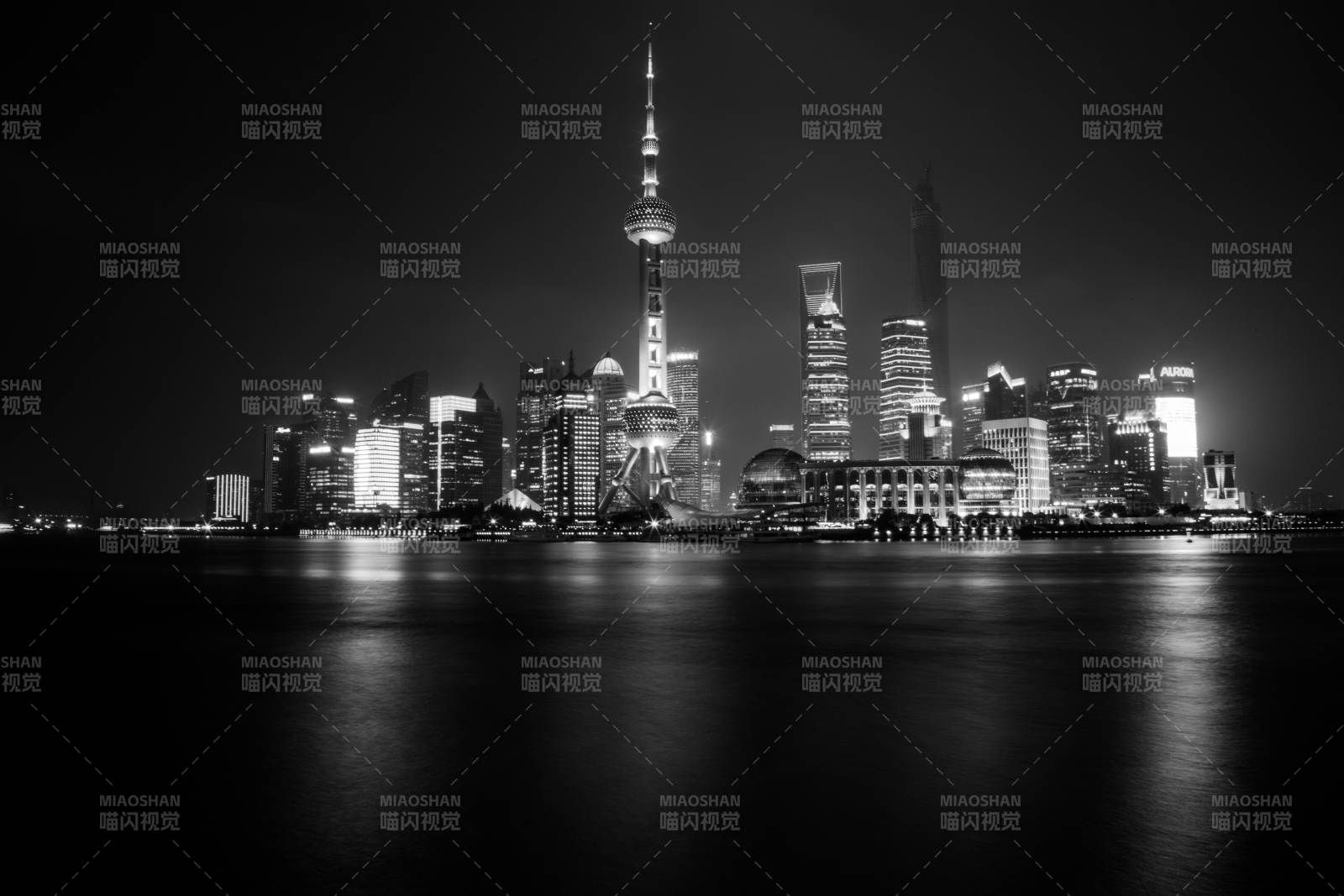 上海夜景黑白照图片