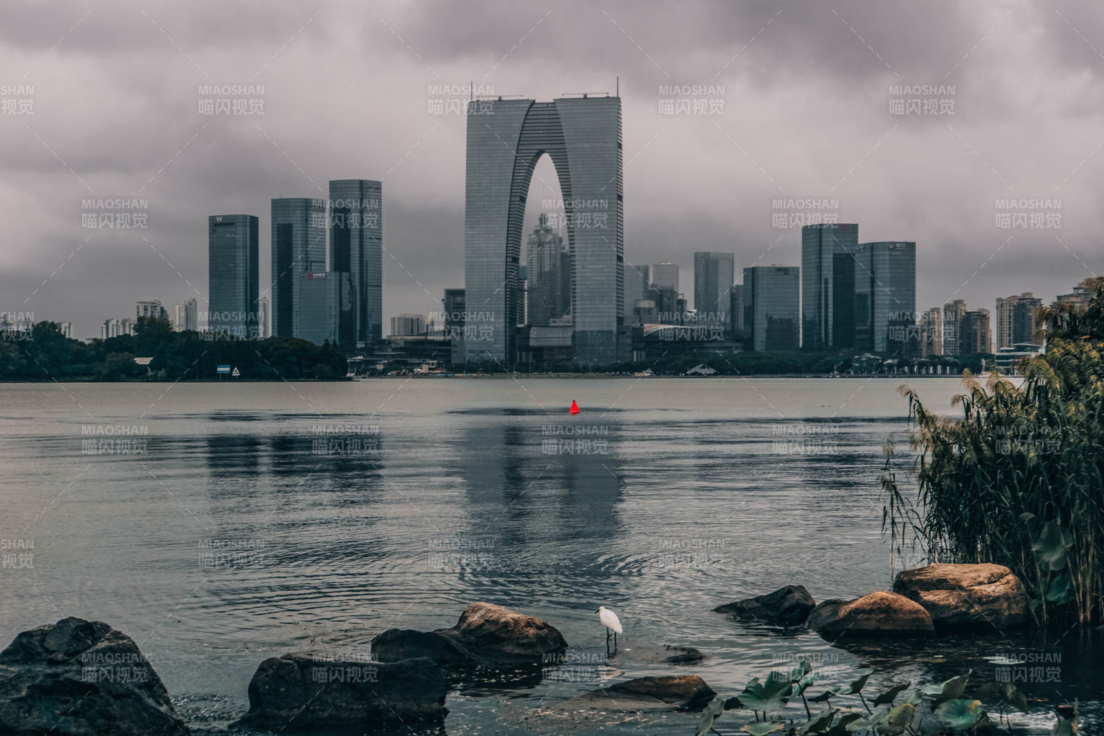 苏州城市天际线与湖景图片