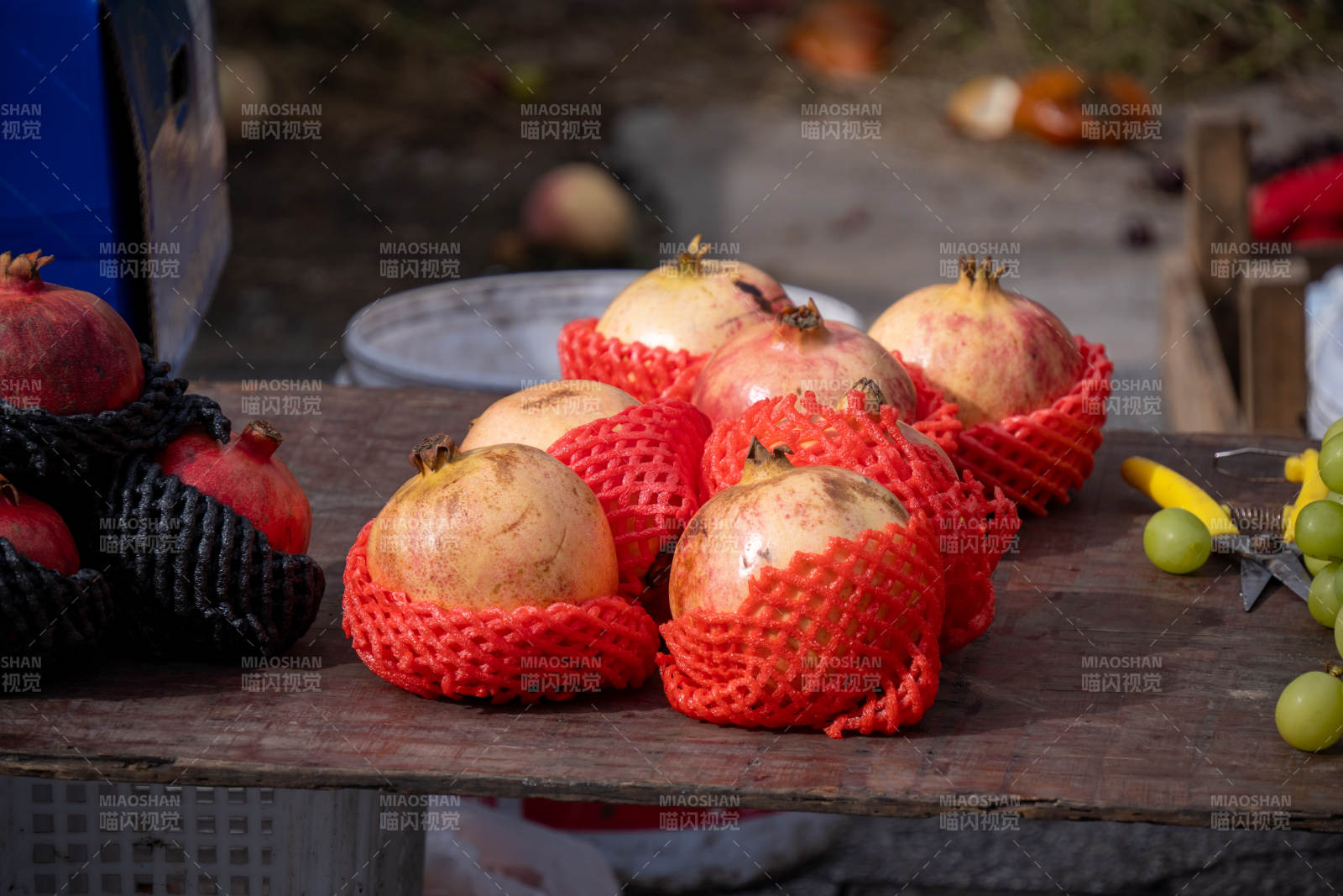 红网包裹的石榴图片