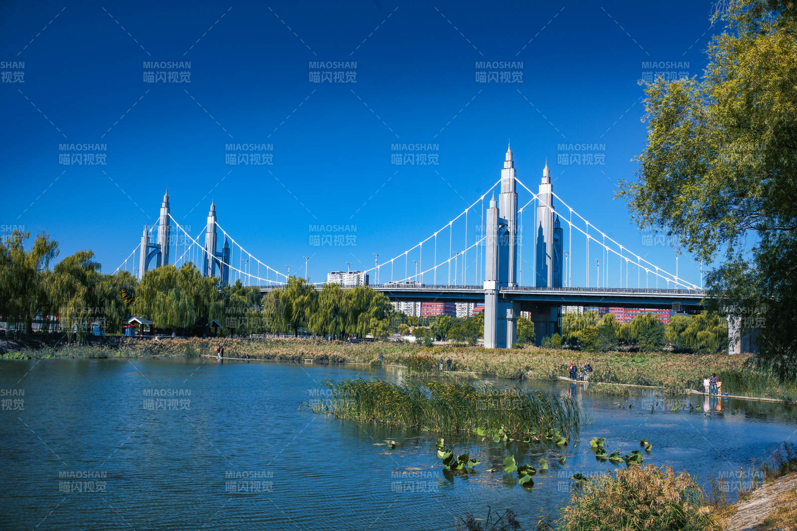 北京昌平南环大桥—桥影湖光映蓝天图片