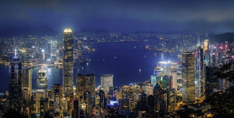 夜幕下的香港城市灯火图片