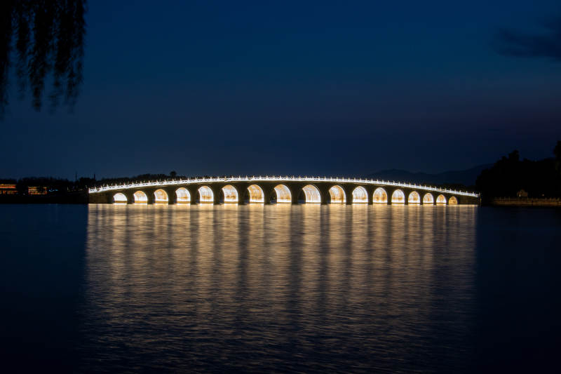 夜色中的颐和园十七孔桥图片