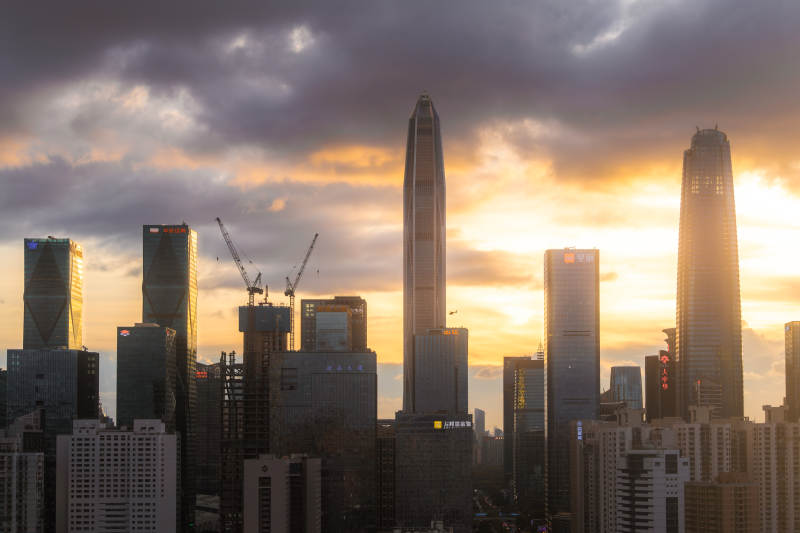 城市天际线日落图片