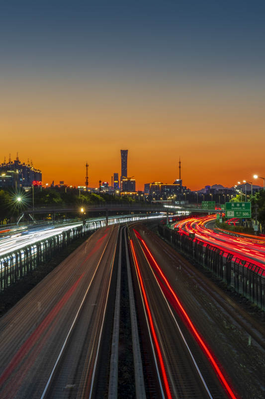 北京城市夜景车流图片