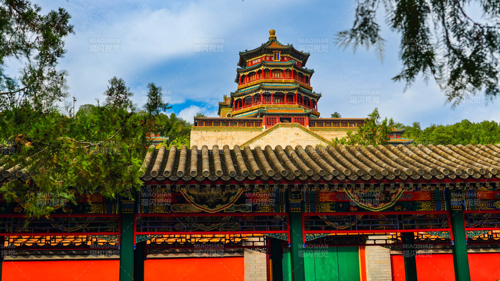 颐和园红墙碧瓦图片