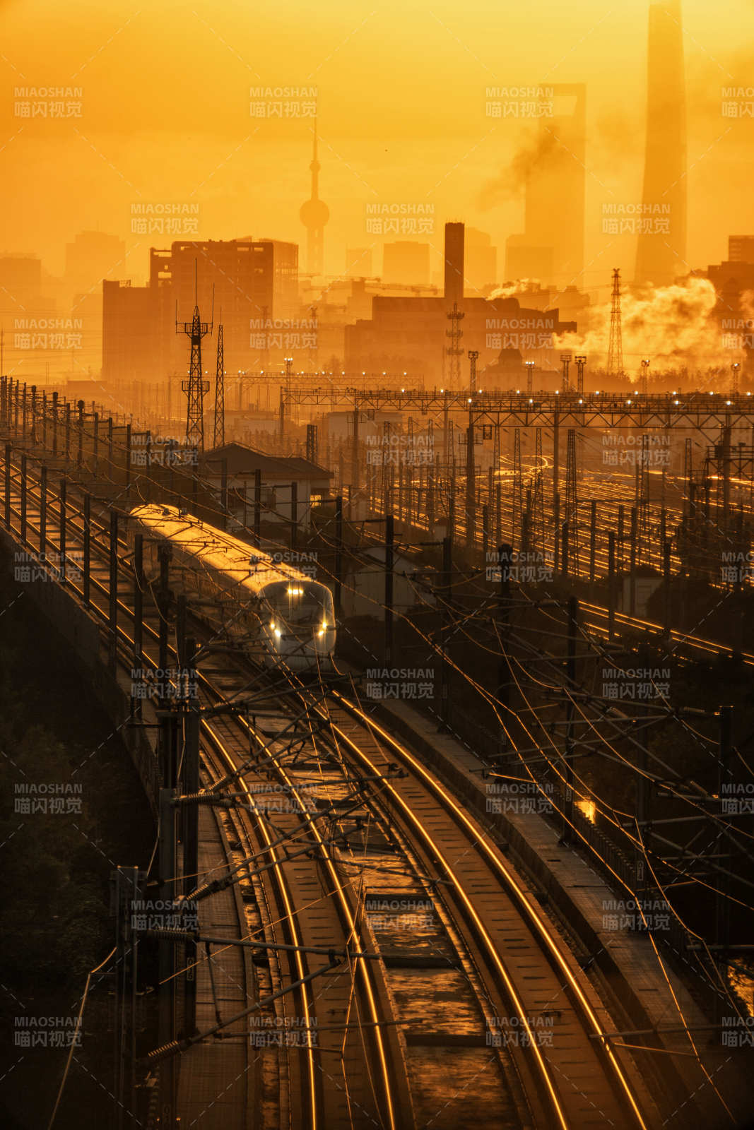 晨曦中的上海城市列车图片