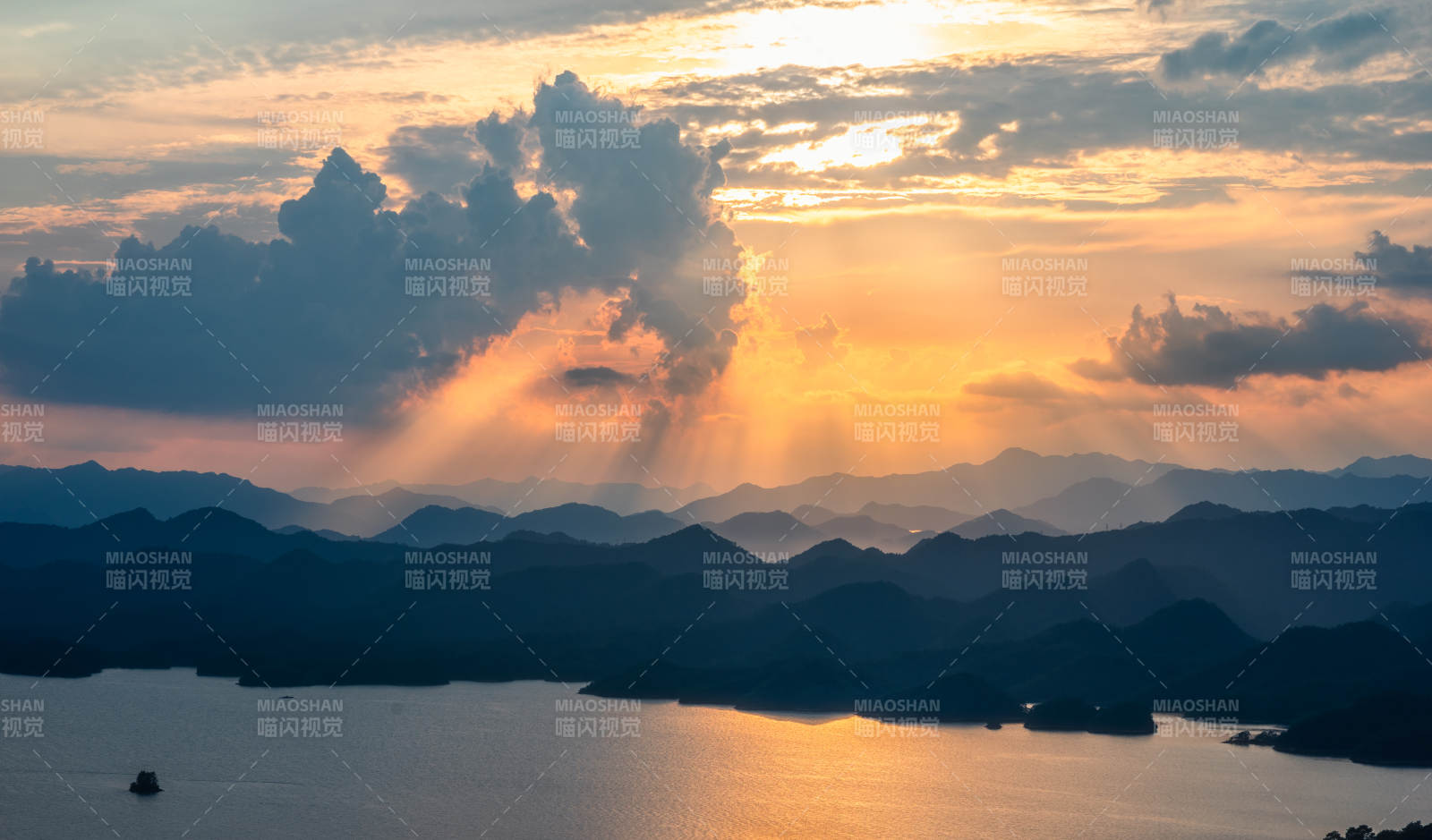 千岛湖山水夕阳美景图片