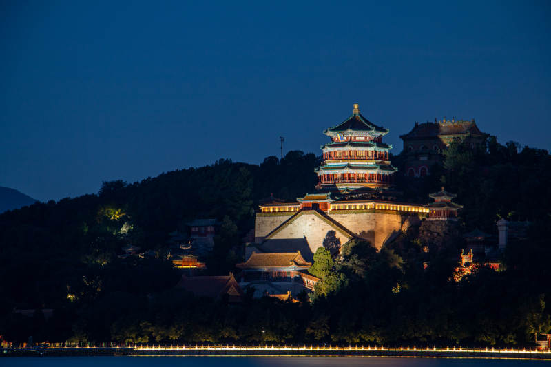 夜幕下颐和园的佛香阁风光图片