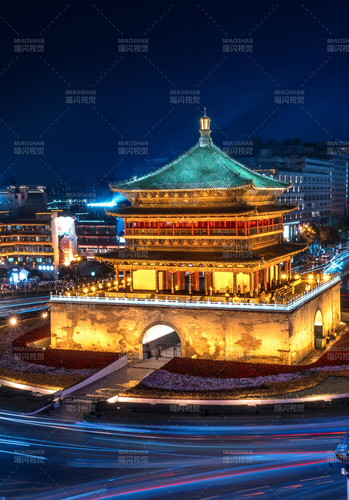 西安钟楼夜景图片