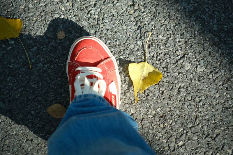 红鞋踏秋叶图片