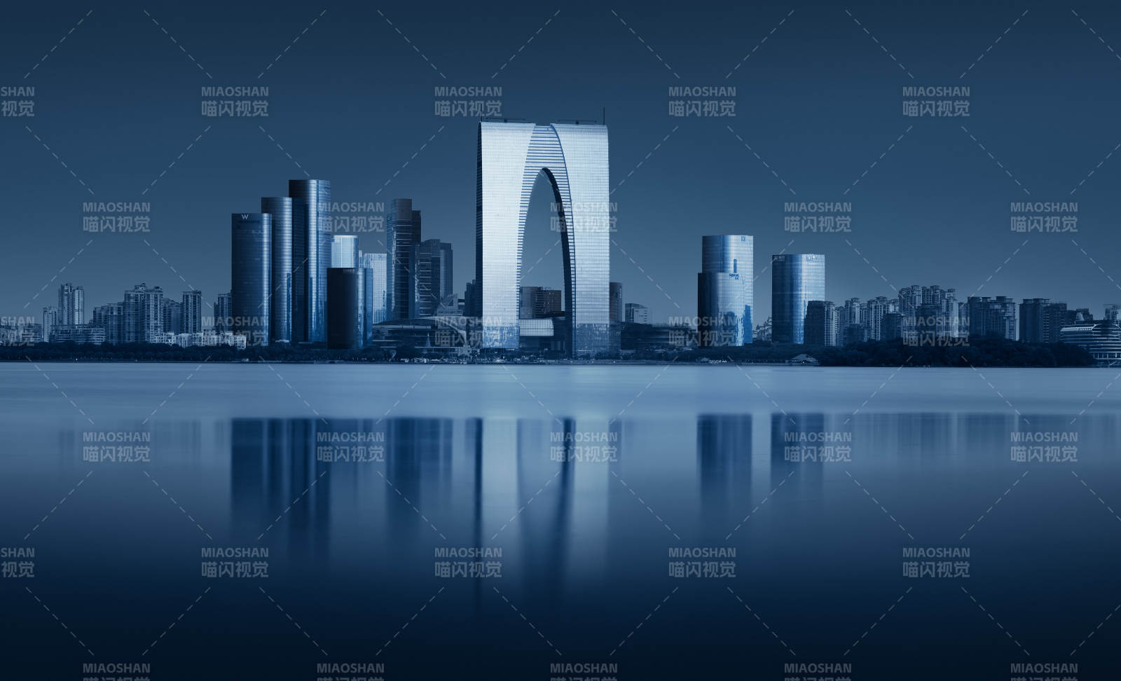 苏州城市夜景倒影图片