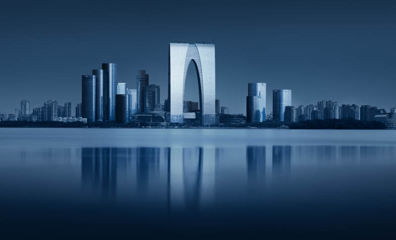 苏州城市夜景倒影图片