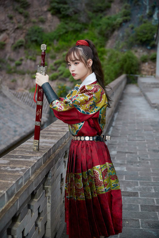 身穿锦衣卫飞鱼服手持宝剑的东方美少女图片