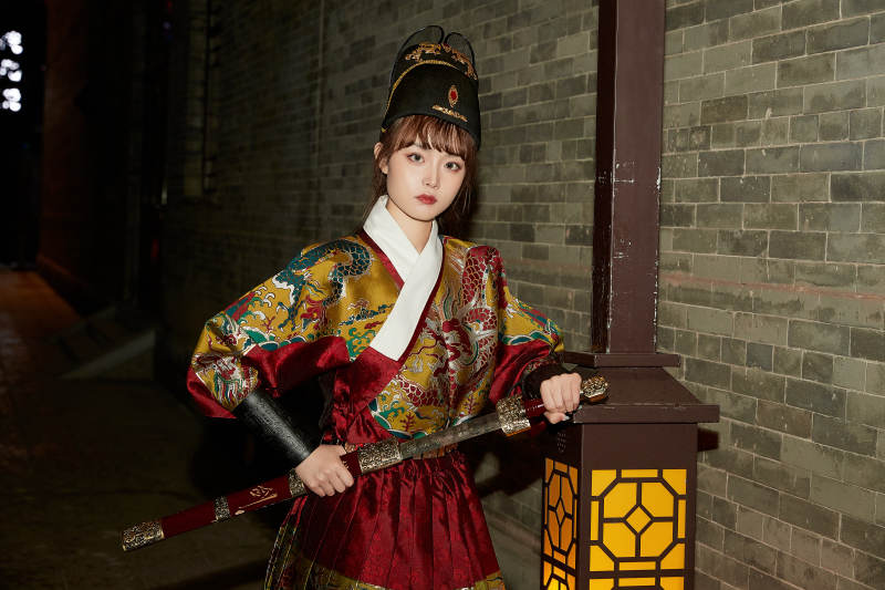 身穿锦衣卫飞鱼服手持宝剑的东方美少女图片