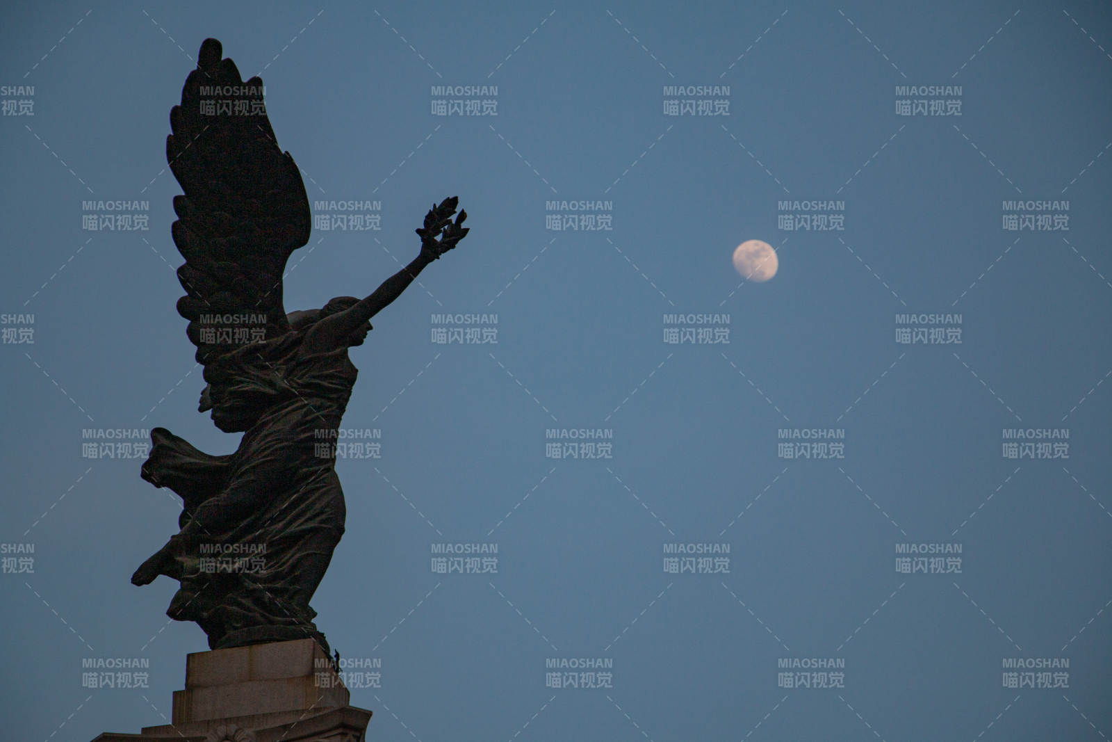 天津意式风情区月夜飞天雕像图片