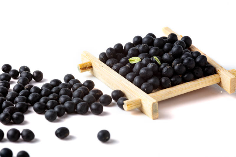 黑豆散落木框中图片