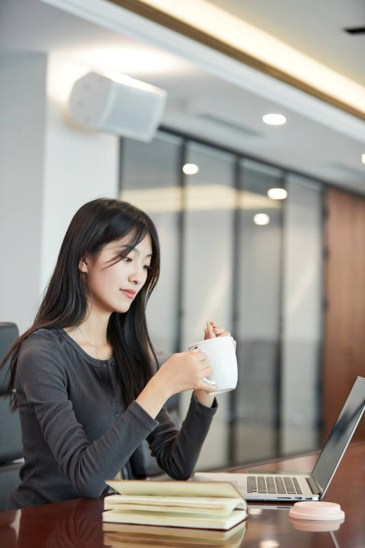 在室内使用电脑办公的亚洲白领女性图片