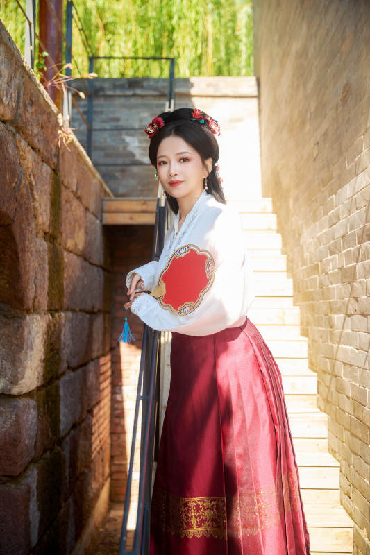 穿着中国汉族服饰马面裙的东方女性图片