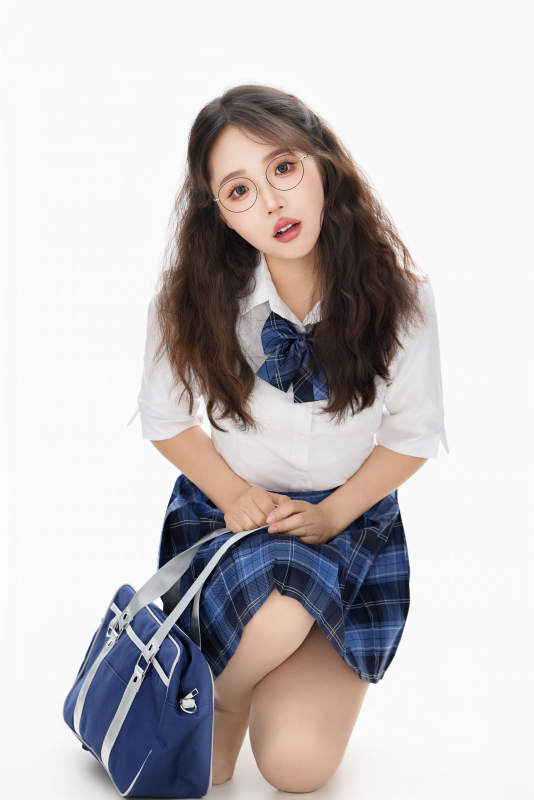 影棚拍摄的身穿高中制服的亚洲美丽少女图片