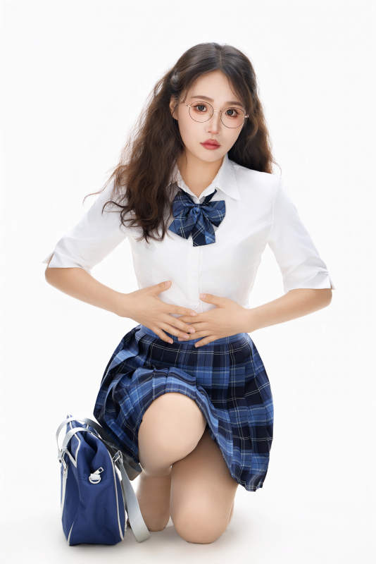 影棚拍摄的身穿高中制服的亚洲美丽少女图片