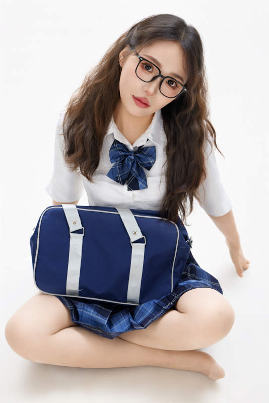 影棚拍摄的身穿高中制服的亚洲美丽少女图片