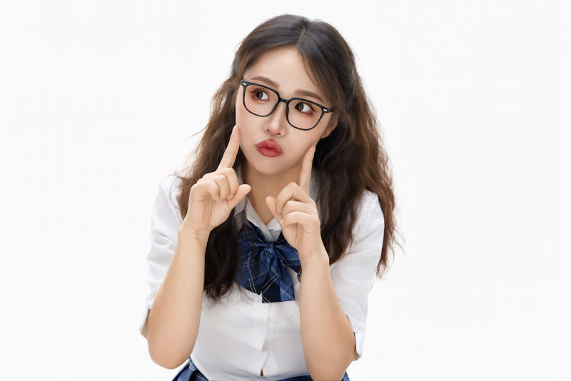 影棚拍摄的身穿高中制服的亚洲美丽少女图片