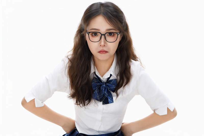 影棚拍摄的身穿高中制服的亚洲美丽少女图片